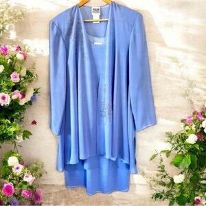 R&M Richards Blue Periwinkle Two Piece Special Occasion Dress Iridescent Bea…